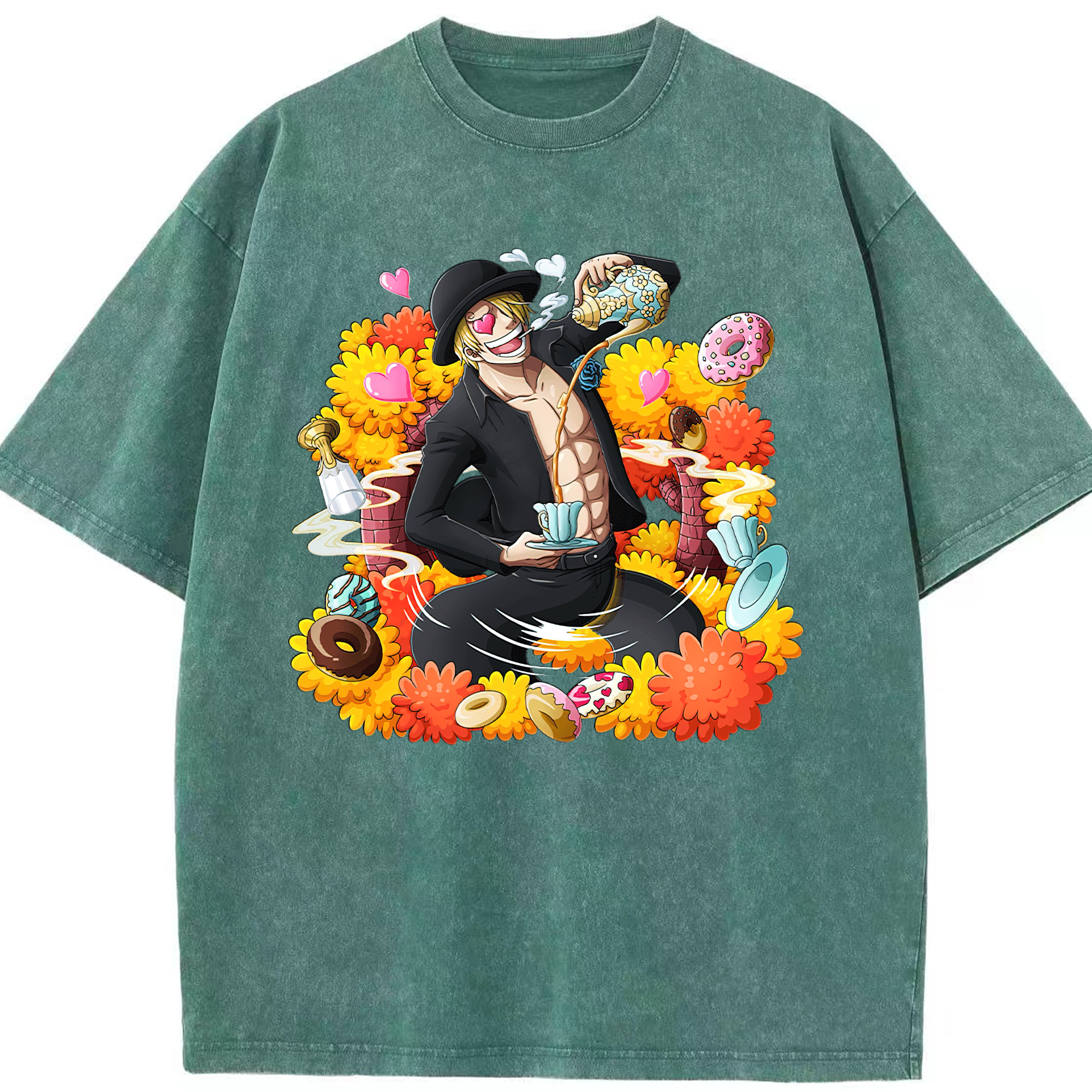 （画像用） ワンピース サンジ ONE PIECE Sanji 綿100% ヴィンテージ風 半袖Tシャツ（フロントプリント）